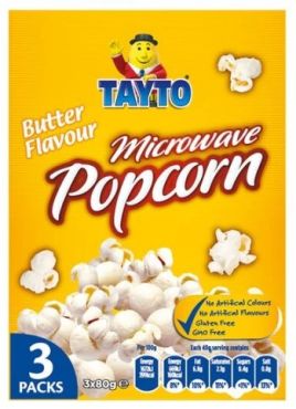 Tayto Salted Butter Flavor Microwave Popcorn (3 Pack) 240g